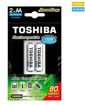 Carregador de Pilhas Toshiba USB AA/AAA Com 2 AA 