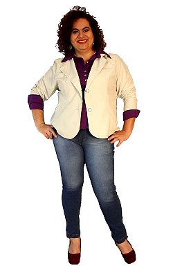 Casaco Estilo Blazer Microfibra Plus Size (tam 48 Ao 56) off white