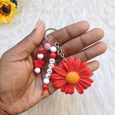 Chaveiro Artesanal Margarida em Biscuit com Missangas