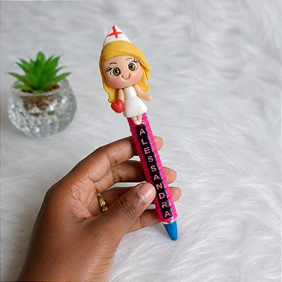 Caneta Personalizada em Biscuit P/ Enfermeira