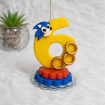 Topo de Bolo Sonic em Biscuit Artesanal