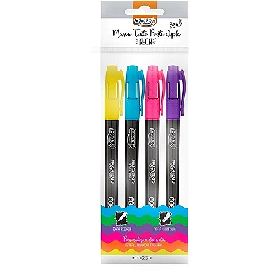 Marca texto ponta dupla 4 cores blister -BRW