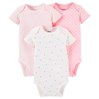 Kit com 3 Bodies Bebê Basic Rosa Child of Mine made by Carter's Kit com 3 Bodies Bebê Basic Rosa Child of Mine made by Carter's