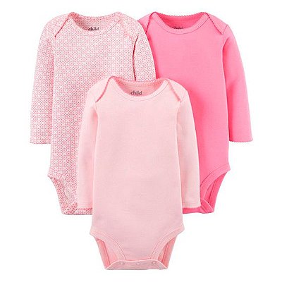 Kit com 3 Bodies Manga Longa Bebê Basic Rosa Child of Mine by ... Kit com 3 Bodies Manga Longa Bebê Basic Rosa Child of Mine by ...