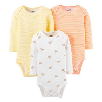 Kit com 3 Bodies Manga Longa Bebê Basic Bege Child of Mine by ... Kit com 3 Bodies Manga Longa Bebê Basic Bege Child of Mine by ...