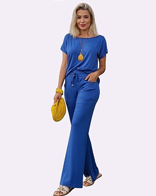 Conjunto Gola Canoa Azul Royal