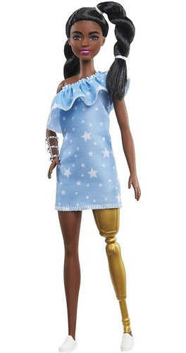 Boneca Barbie Fashionista 146 Negra, Perna Protética Dourada