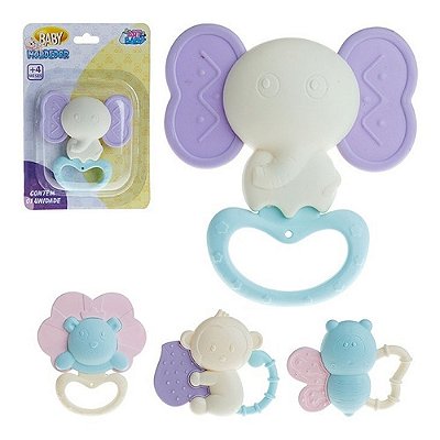 Kit 2 Mordedor Infantil Baby Animal Elefante - Urso Candy