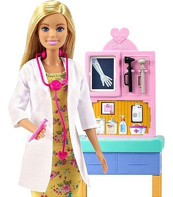 Boneca Barbie Loira Medica Raio-x Paciente Urso Pelucia 2021
