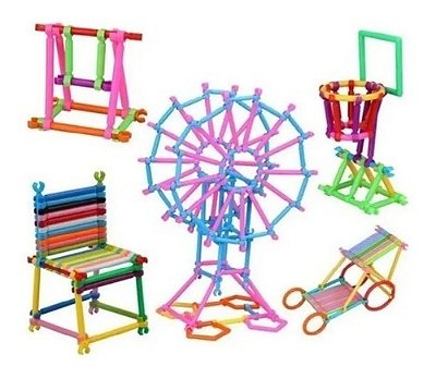 Bloco De Montar Colorido Brinquedo Educativo Com 98 Peças