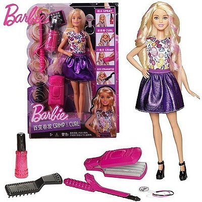 Boneca Barbie Ondas E Cachos - Cabelo Magico Vestido Roxo