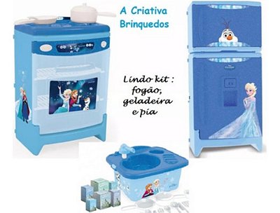 Cozinha Infantil Frozen 3pçs Side By Side Fogão Pia Xalingo