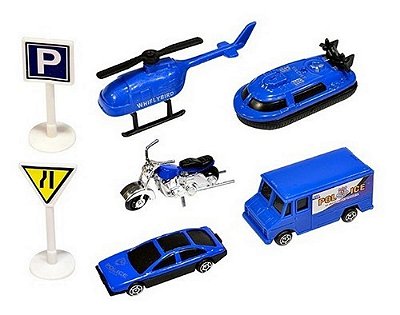 Brinquedo Miniatura Coleção Com 7 Mini Veículos - Art Brink Azul