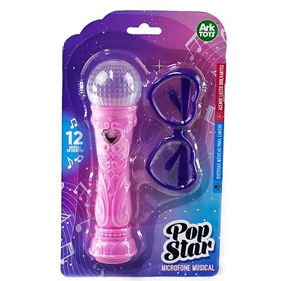 Brinquedo Infantil Pop Star Microfone + Óculos Com Luz E Som