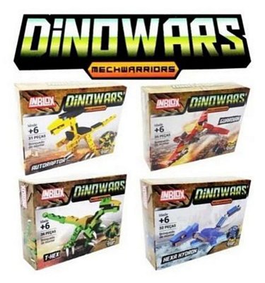 Kit 4 Blocos De Montar Dinossauro Robô Dinowars 134 Peças