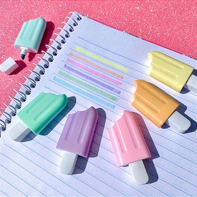 Marca Texto De Picolé Sorvete Mini 6 Cores Pastel Fofinhos