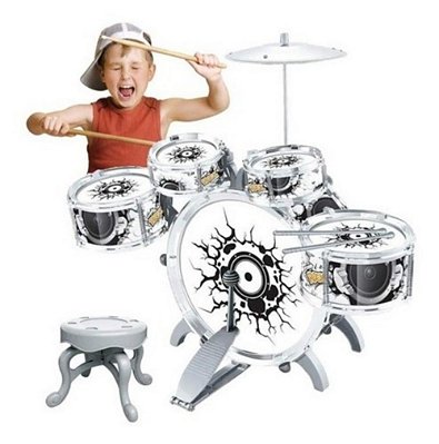 Mini Bateria Musical Infantil Rock Party Com Banquinho Comp branco