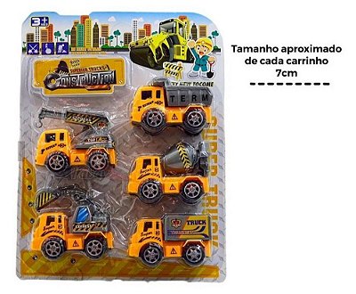 Kit De 5 Mini Carrinho De Contrução De Ficção Amarelo 7 Cm