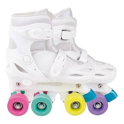 Patins Infantil Mor Color Rodas Coloridas Ajustavel Tamanho 34-37 Branco