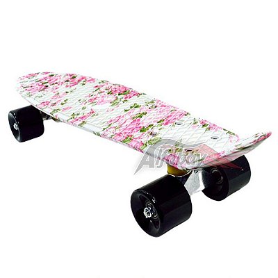 Skate Mini Long Cruiser Estampado - Sk8 - Retrô Radical 55cm Rosa