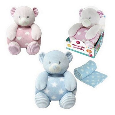 Urso Baby De Pelúcia Com Manta Soft Cobertor Anti-alérgico Rosa