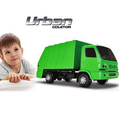 Carrinho Caminhão De Lixo Coletor Abre Porta Caçamba 30cm Verde