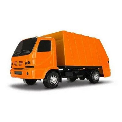 Carrinho Caminhão De Lixo Coletor Abre Porta Caçamba 30cm Laranja