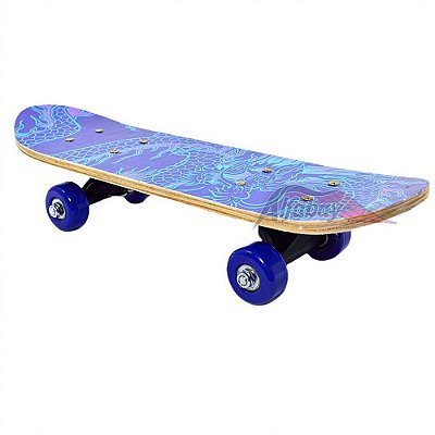Mini Skate De Madeira Completo Infantil Estampado Azul