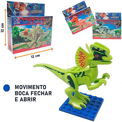 Kit 4 Boneco Dinossauro De Bloco De Monta Com Base - De 8cm