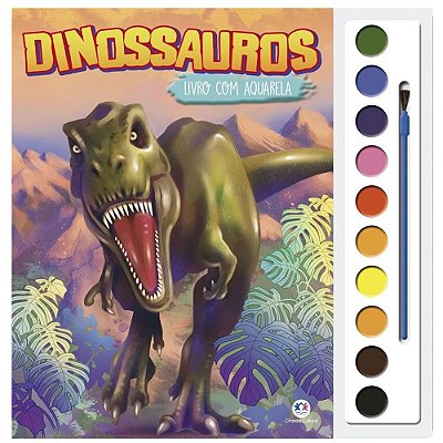 Livro Dinossauro Com Aquarelacom 10 Cores + Pincel 16 Pg