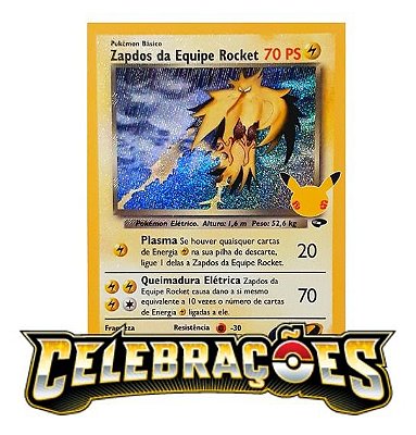 Carta Pokémon Zapdos Da Equipe Rocket Coleção Celebrações