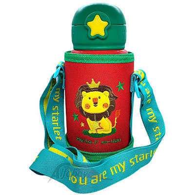 Garrafa Infantil Térmica Com Bolsinha Termica 500ml De Luxo leão