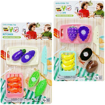 kit De Comidinha De Brinquedo Infantil Com Velcro Para Cortar Frutas e  Legumes, Jogo De Educativo Alimentos Reutilizáveis Cozinha