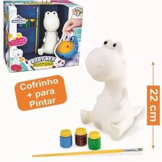 Brinquedo Boneco Dinossauro Colorir C/6 Tinta Átoxico Pincel