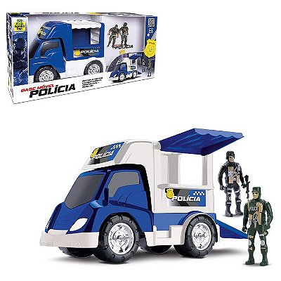 Caminhão De Policia Com Base Móvel Com 2 Bonecos