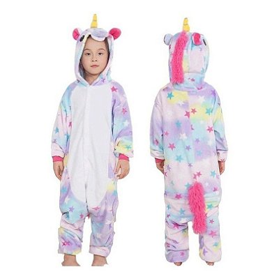 Pijama De Unicórnio Infanti Macacão Kigurumi Rainbow Capuz P