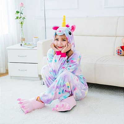 Pijama De Unicórnio Infanti Macacão Kigurumi Rainbow Capuz M