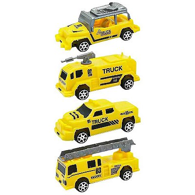 Kit 4 Mini Caminhao Construcao Roda Livre 4pcs Amarelo