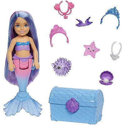 Boneca Barbie Sereia Mermaid Power Chelsea Cabelo Roxo /rosa