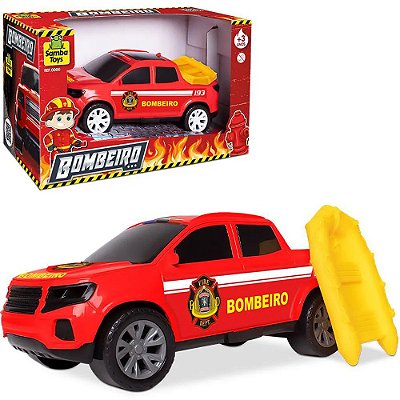 Carro Pick-up 4x4 Bombeiro Roda Livre Com Bote De 21cm