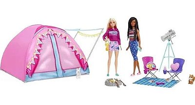 Boneca Barbie E Roberts Hora De Acampar Com Barraca Malibu