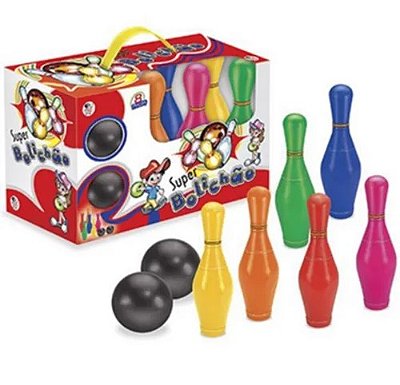 Jogo De Boliche Brinquedo Infantil com 6 Pinos + 2 Bolas 28cm