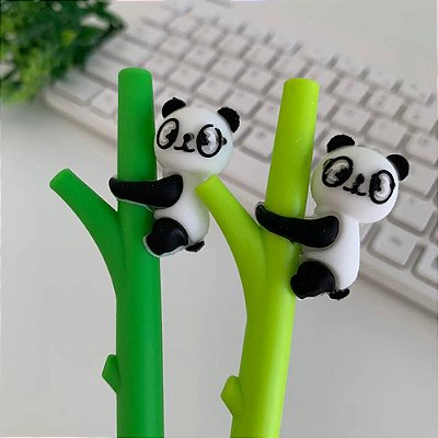 Kit 2 Canetas Esferográfica Em Gel Panda Pendurado No Bambu