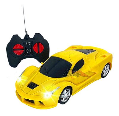Carrinho De Controle Remoto Ferrari Sports Com Farol De Led Amarelo