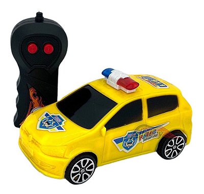 Carro Carrinho De Controle Remoto Cartoon De Policia 15cm Amarelo