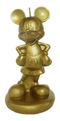 Vela Mickey Mouse Aniversário Festa 3d Dourado 15cm