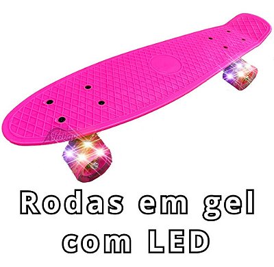 Skate Longboard De Plástico Com Rodas De Gel E Led 55cm Rosa