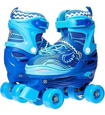 Patins Power Roller Star - Com Luzes E Asas Ajustável Luxo 34-37 Azul