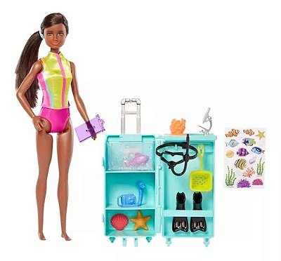 Boneca Barbie Profissoes Biologa Marinha Negra + Pet Ed 2023