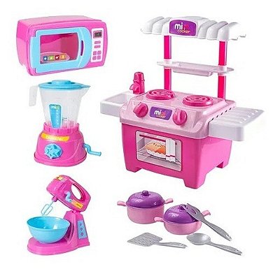 Kit Jogo De Cozinha Infantil Comidinha Microondas Batedeira